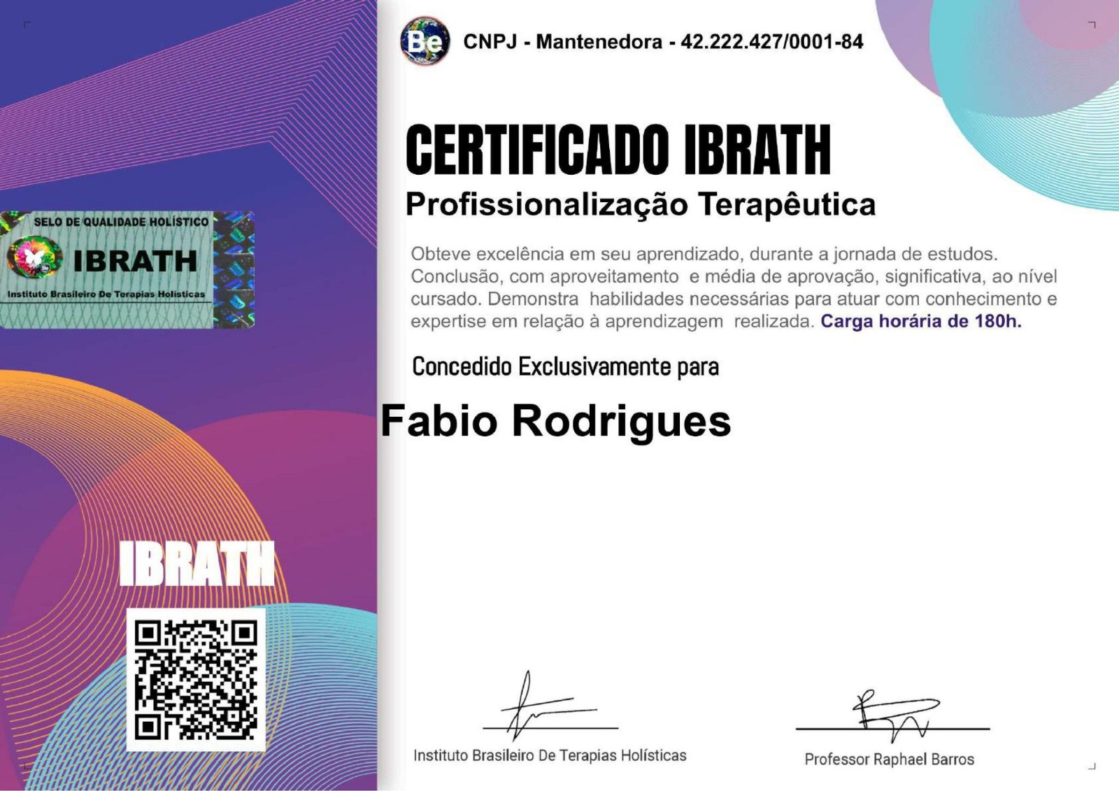Certificado Profissionalização Terapeutica